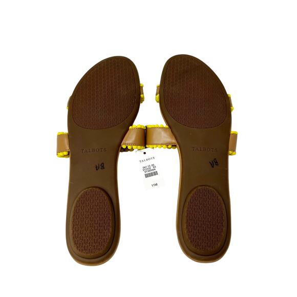 NEW Talbots Yellow Pom Pom Slide Sandals Tan Vegan Leather sz 11 M - Picture 5 of 9